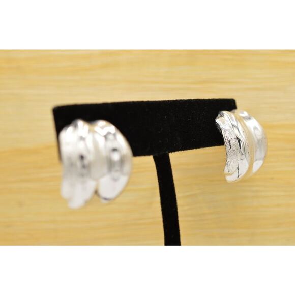 Givenchy Vintage Earrings Silver Drop Metallic Shiny Textured Signed 1980s BinZ - Picture 4 of 10